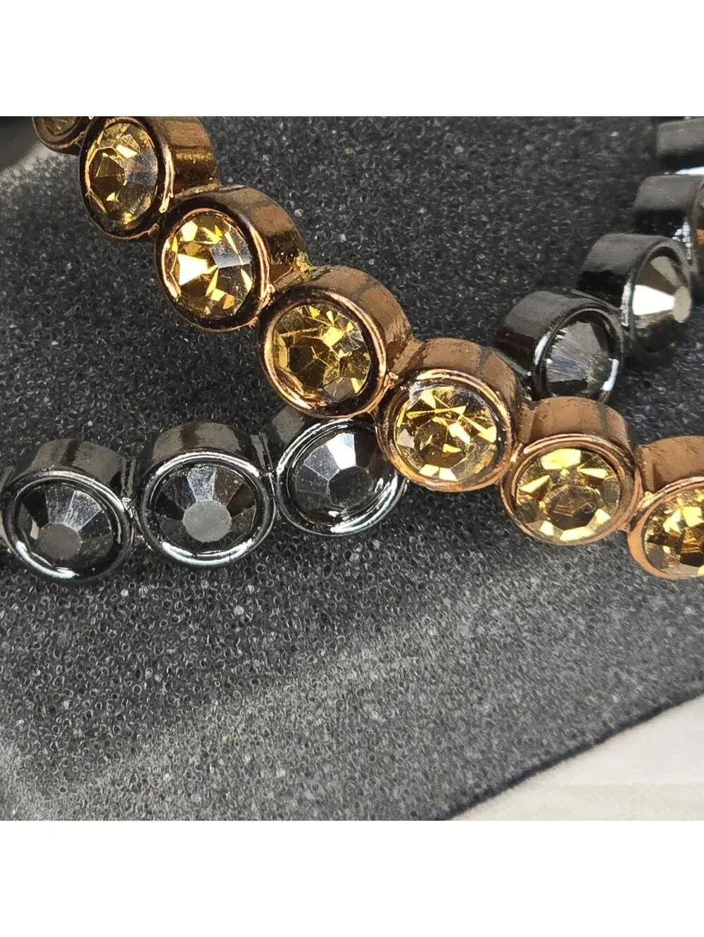 Graziano Set of 2 Golden Shadow Amber and Black Crystals Bangle Bracelets